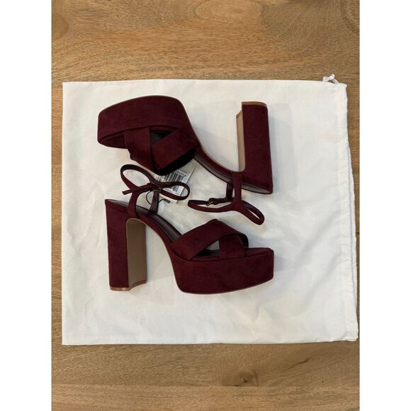 Mango Burgundy Platform sandals with crossed straps - Picture 3 of 5
